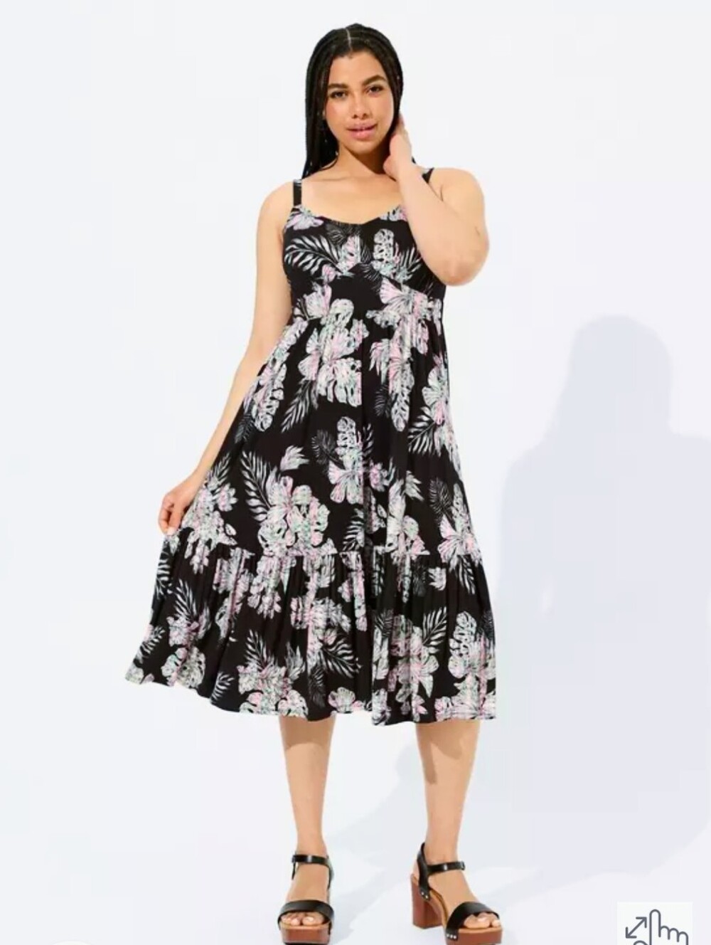 Torrid Tiered Midi Dress with Pink Floral Print Size 0 Torrid Sizing Or Large